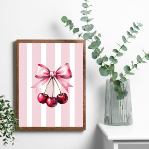 Poster Cerises à ruban rose Coquette Esthétique Rayures F