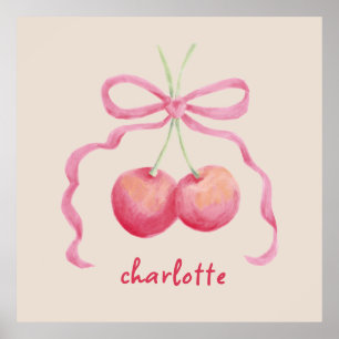 Poster Cerises et nœud papillon art personnalisé pour enf
