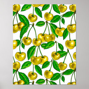 Poster Cerises jaunes sur blanc