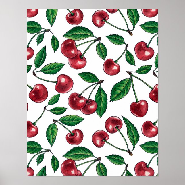Poster Cerises rouges sur blanc (Devant)