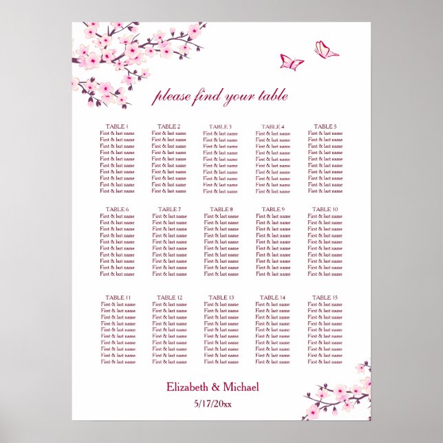 Poster Cerisier Fleur Rose Blanc | MARIAGE (Devant)