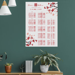 Poster Cerisier Fleurs Double Xi Mariage asiatique