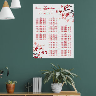 Poster Cerisier Fleurs Double Xi Mariage asiatique