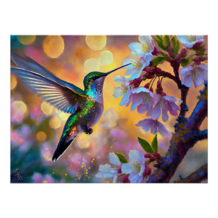 Poster Cerisier Imaginaire Sunrise Hummingbird 