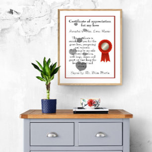 Poster Certificat Anniversaire d'Appréciation pour l'Amou