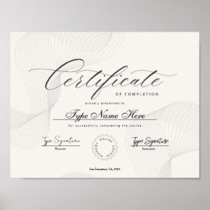 Poster Certificat d'achèvement, de réalisation, diplôme