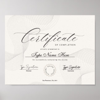 Poster Certificat d'achèvement, de réalisation, diplôme