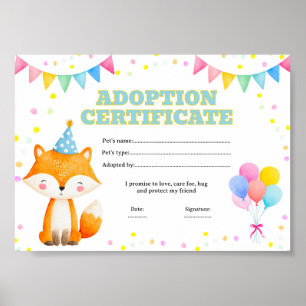 Poster Certificat d'adoption d'animal de compagnie modifi