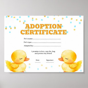 Poster Certificat d'adoption d'un animal de compagnie de
