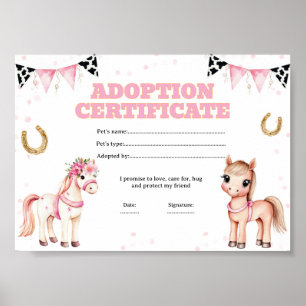 Poster Certificat d'adoption d'un animal de compagnie de