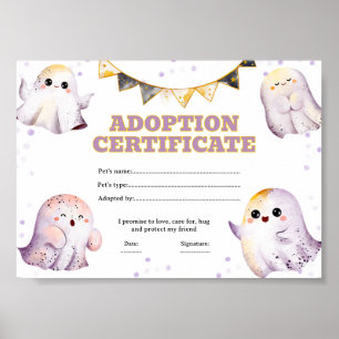 Poster certificat d'adoption d'un fantôme Halloween