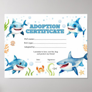 Poster Certificat d'adoption d'un requin de compagnie
