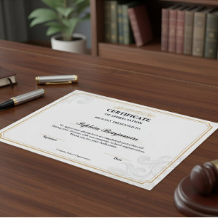 Poster Certificat d'appréciation élégant Or Classique D