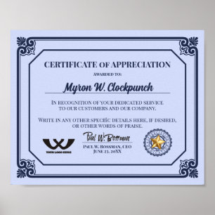 Poster Certificat d'appréciation employé bénévole poste
