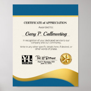 Poster Certificat d'appréciation personnel bénévole