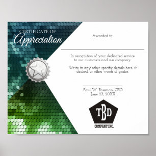 Poster Certificat d'appréciation prix du personnel employ