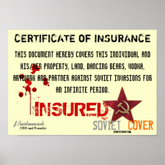 Poster Certificat d'assurance de couverture soviétique