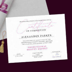Poster Certificat de beauté simple rose blanc professionn