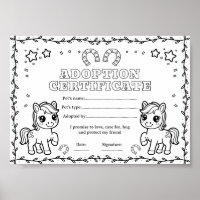 Certificat de coloriage d'adoption d'un cheval pon