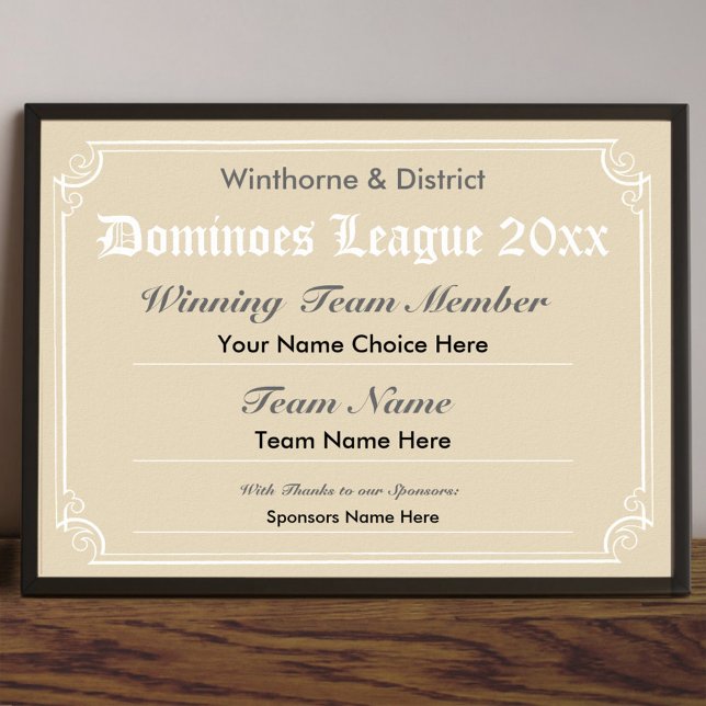 Poster Certificat de compétition Dominos (Créateur téléchargé)