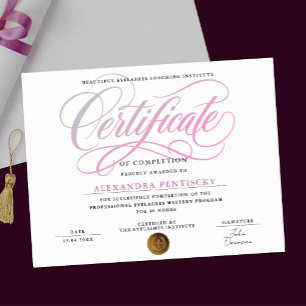 Poster Certificat de cours de salon de beauté rose blanc