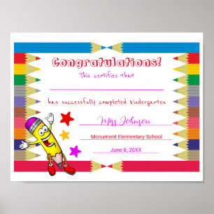 Poster Certificat de fin d'études de maternelle mignonne
