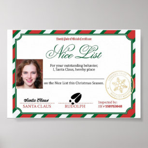 Poster Certificat de liste de Nice Santas photo modifiabl