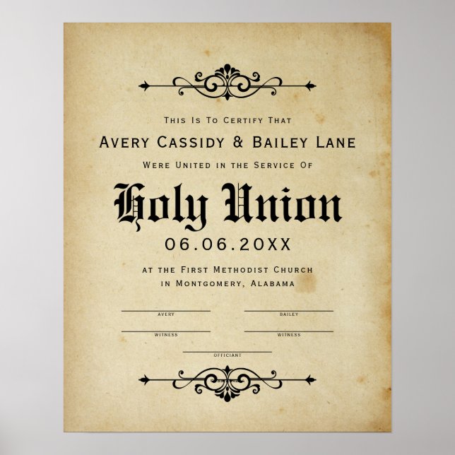 Poster Certificat de Mariage antique "Saint Mariage" (Devant)