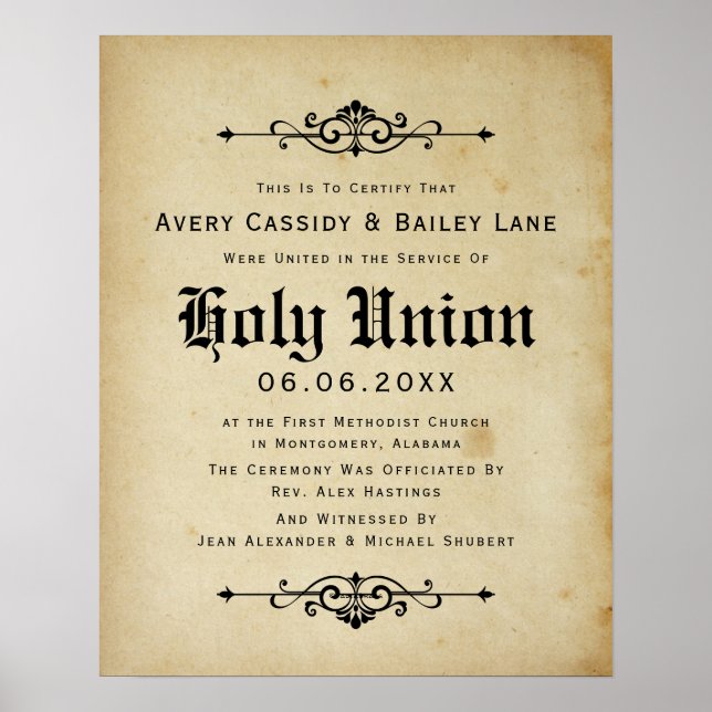 Poster Certificat de Mariage antique "Saint Mariage" (Devant)