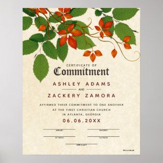 Poster Certificat de Mariage botanique d'engagement
