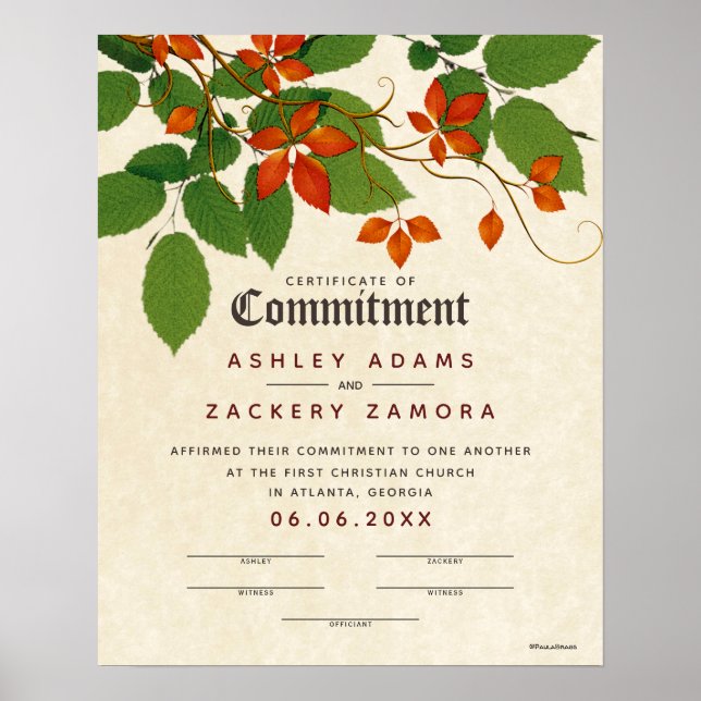 Poster Certificat de Mariage botanique d'engagement (Devant)