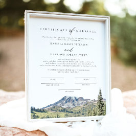 Poster Certificat de mariage d'aquarelle MOUNT RAINIER