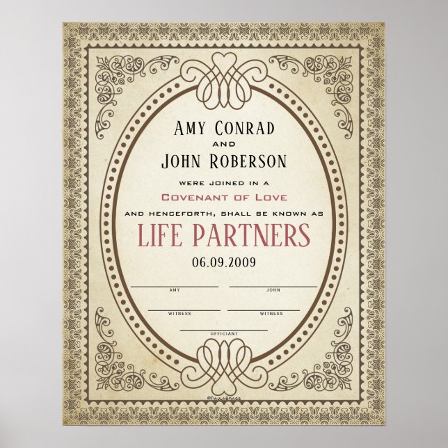 Poster Certificat de Mariage de cadre de bordure ovale (Devant)