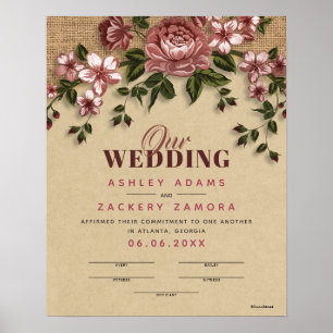 Poster Certificat de Mariage de dentelle florale d'engage
