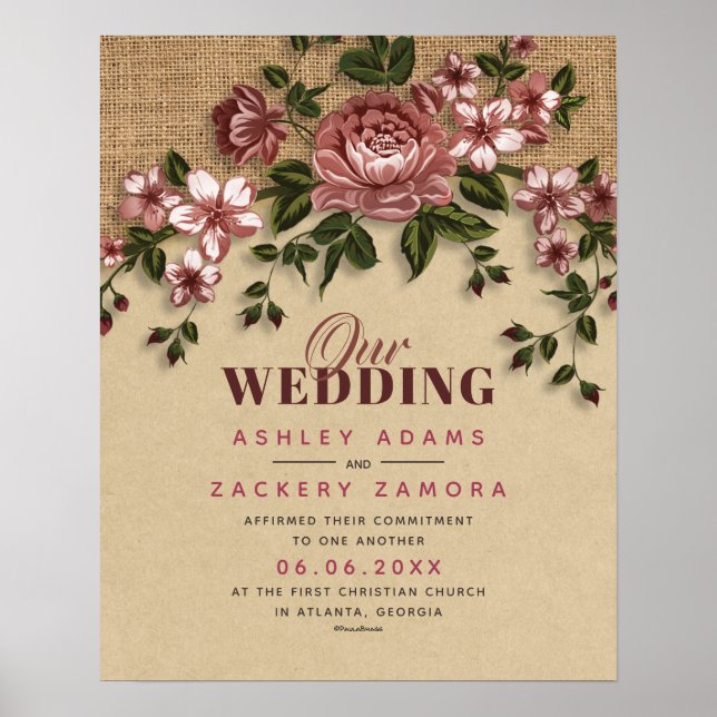 Poster Certificat de Mariage de dentelle florale d'engage (Devant)