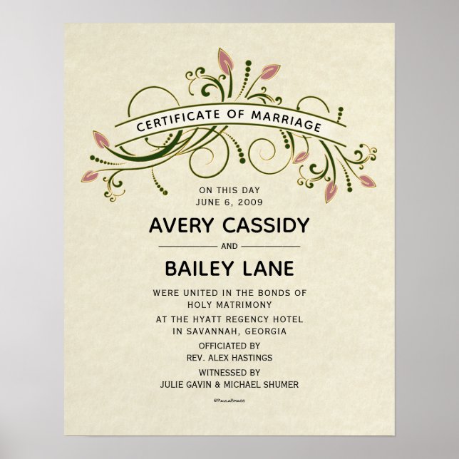 Poster Certificat de Mariage de mariage (Devant)