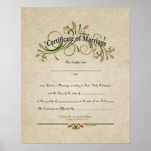 Poster Certificat de Mariage de mariage