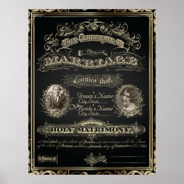 Poster Certificat de Mariage de Style Gatsby Classique Vi (Devant)