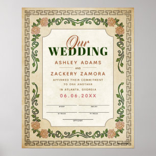 Poster Certificat de Mariage de vin Floral grec antique