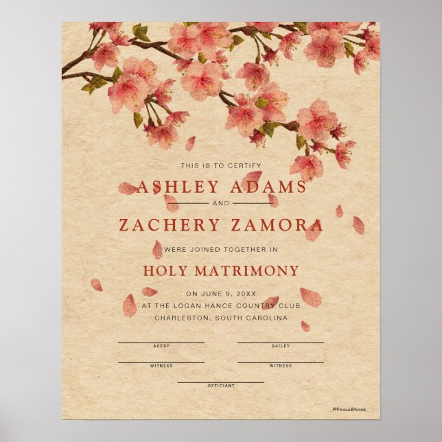 Poster Certificat de Mariage floral d'automne "Saint Mari (Devant)