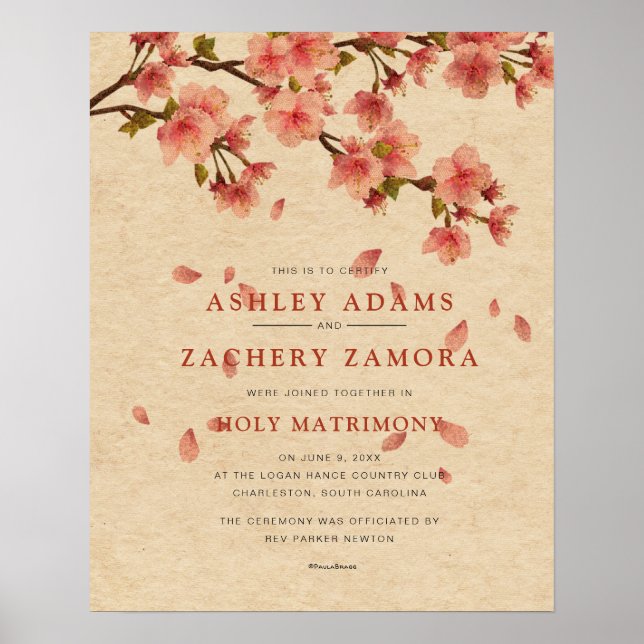 Poster Certificat de Mariage floral d'automne "Saint Mari (Devant)