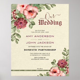 Poster Certificat de Mariage floral de "partenariat intér