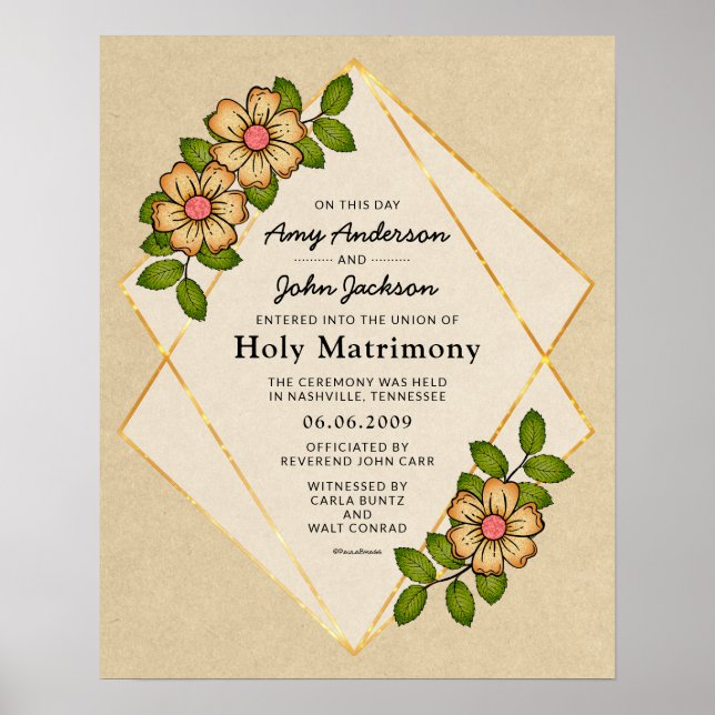 Poster Certificat de Mariage géométrique "Saint Mariage" (Devant)