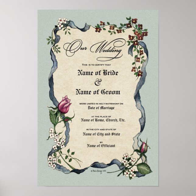 Poster Certificat de mariage Mariage-(conservation orneme (Devant)
