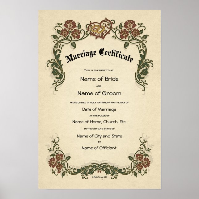 Poster Certificat de mariage Mariage-(conservation orneme (Devant)
