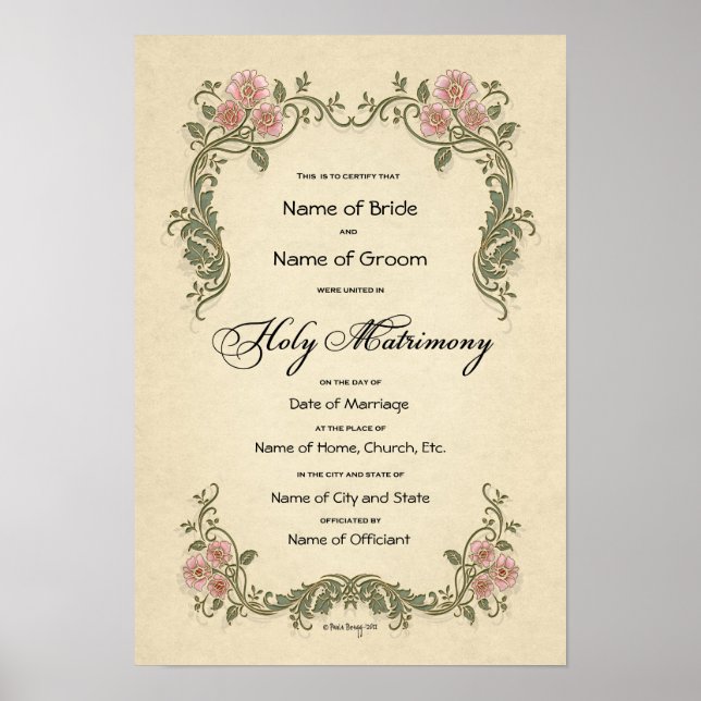 Poster Certificat de mariage Mariage-(conservation orneme (Devant)