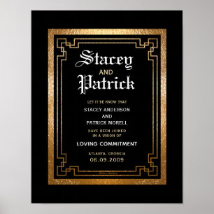 Poster Certificat de Mariage noir en or géométrique simpl