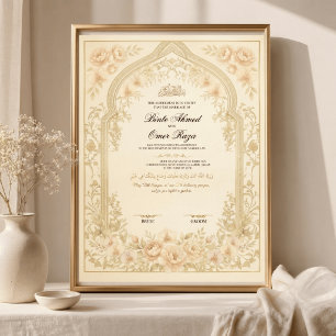 Poster Certificat de mariage numérique Nikkah en or