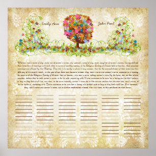 Poster Certificat de Mariage Quaker Imprimé d'Arbre Fleur