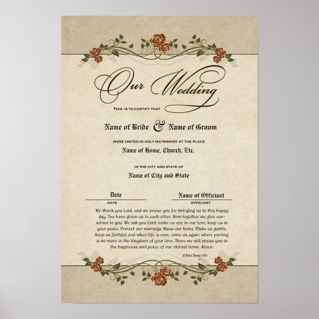 Poster Certificat de mariage (souvenir ornemental) (Devant)